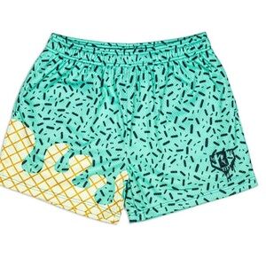 Baseball Lifestyle “Ice Cream” Mint Green and Yellow Patterned Shorts